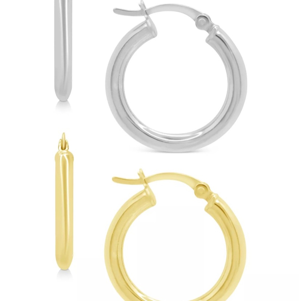 2-Pc. Set Polished Small Hoop Earrings in Sterling Silver & 18k Gold-Plate